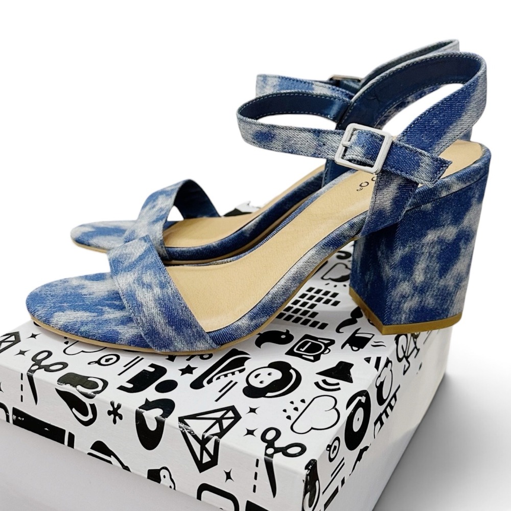Bamboo Appetite-37S Womens Acid Wash Blue Denim Block Heel Sandals Size 9 New - Picture 5 of 8